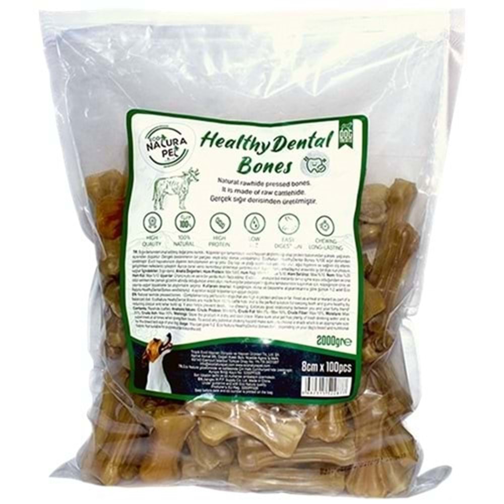 Eco Natura Pet Healty Dental Bones Natural Pres Kemik 8cm 100lü 2000Gr