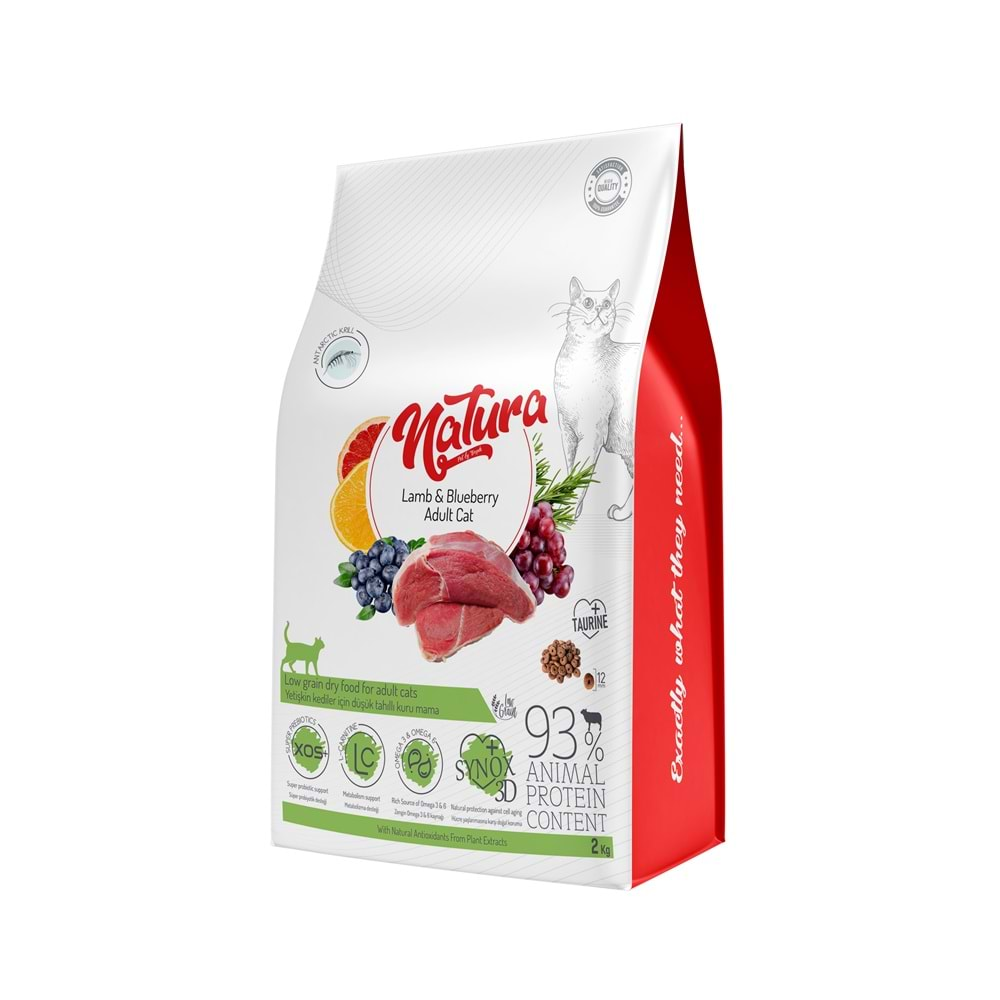 Natura Düşük Tahıllı Yetişkin Kedi Maması Kuzu & Yaban Mersini 2 kg