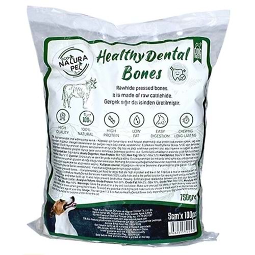 Eco Natura Pet Healty Dental Bones Beyaz Pres Kemik 5cm 100lü 750Gr