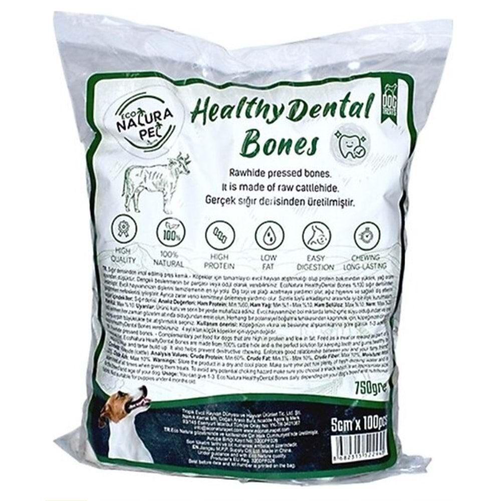 Eco Natura Pet Healty Dental Bones Beyaz Pres Kemik 5cm 100lü 750Gr